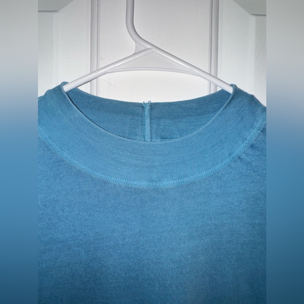 Free People *New* turquoise Bluish Green color Long Sleeve high collar Tee Shirt - Picture 9 of 11